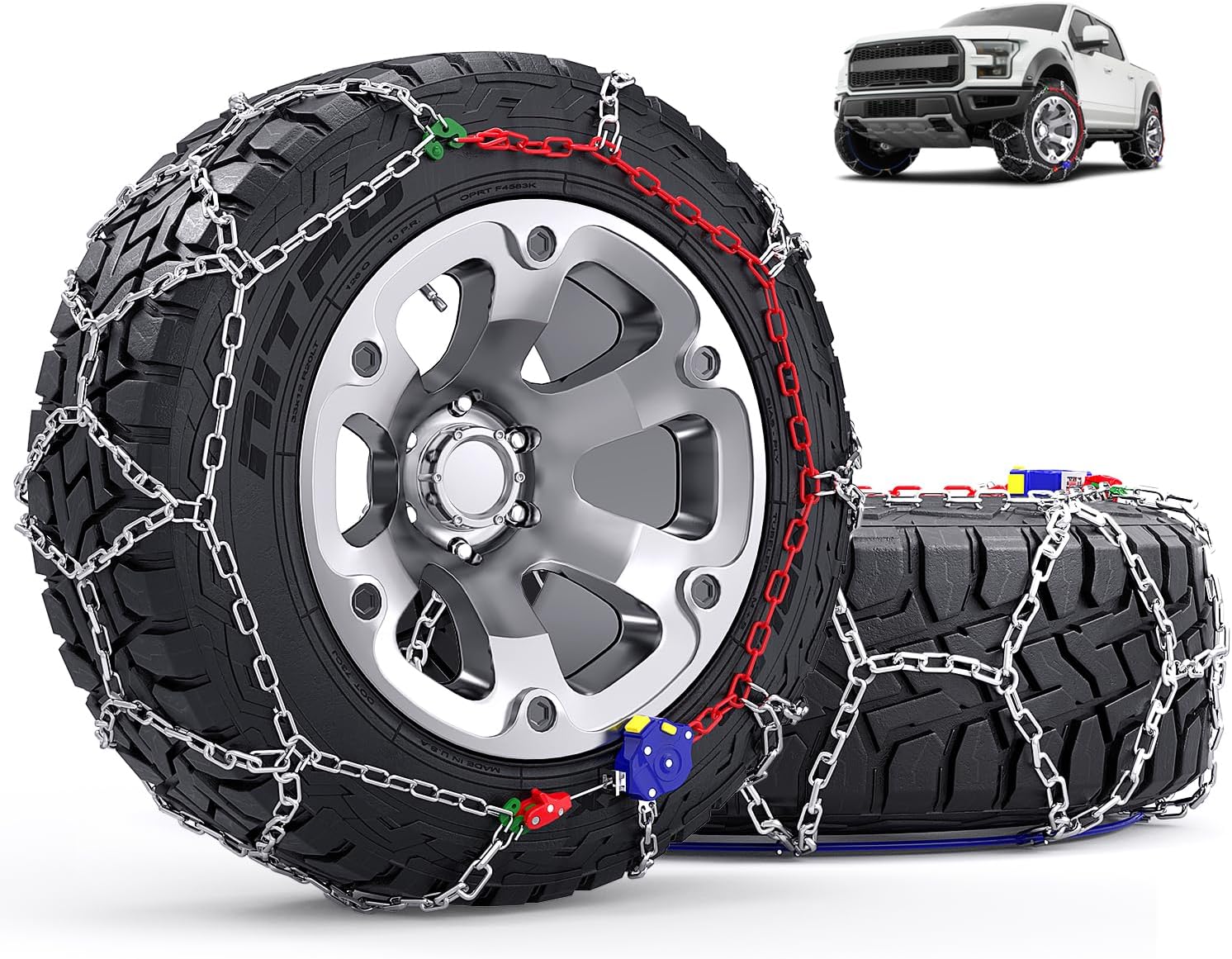 S Auto Fixing 1 Min Quick Installation Tire-Chains, Heavy-Duty Emergency Tire Traction Chain for Pickup Trucks