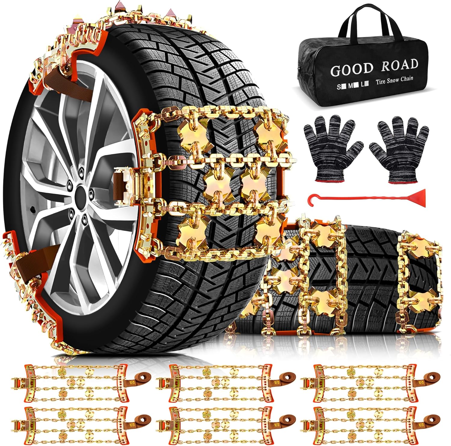 Tire Chains, Anti-slip for Trucks Car SUV RV, Emergency Tire Chains, Tire Width 225-285 mm, Set of 6